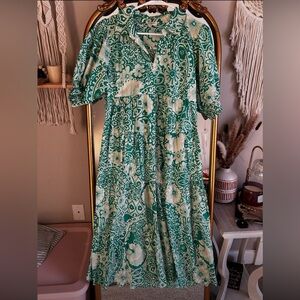 Umgee Teal and Cream Floral Long Sleeve Dress